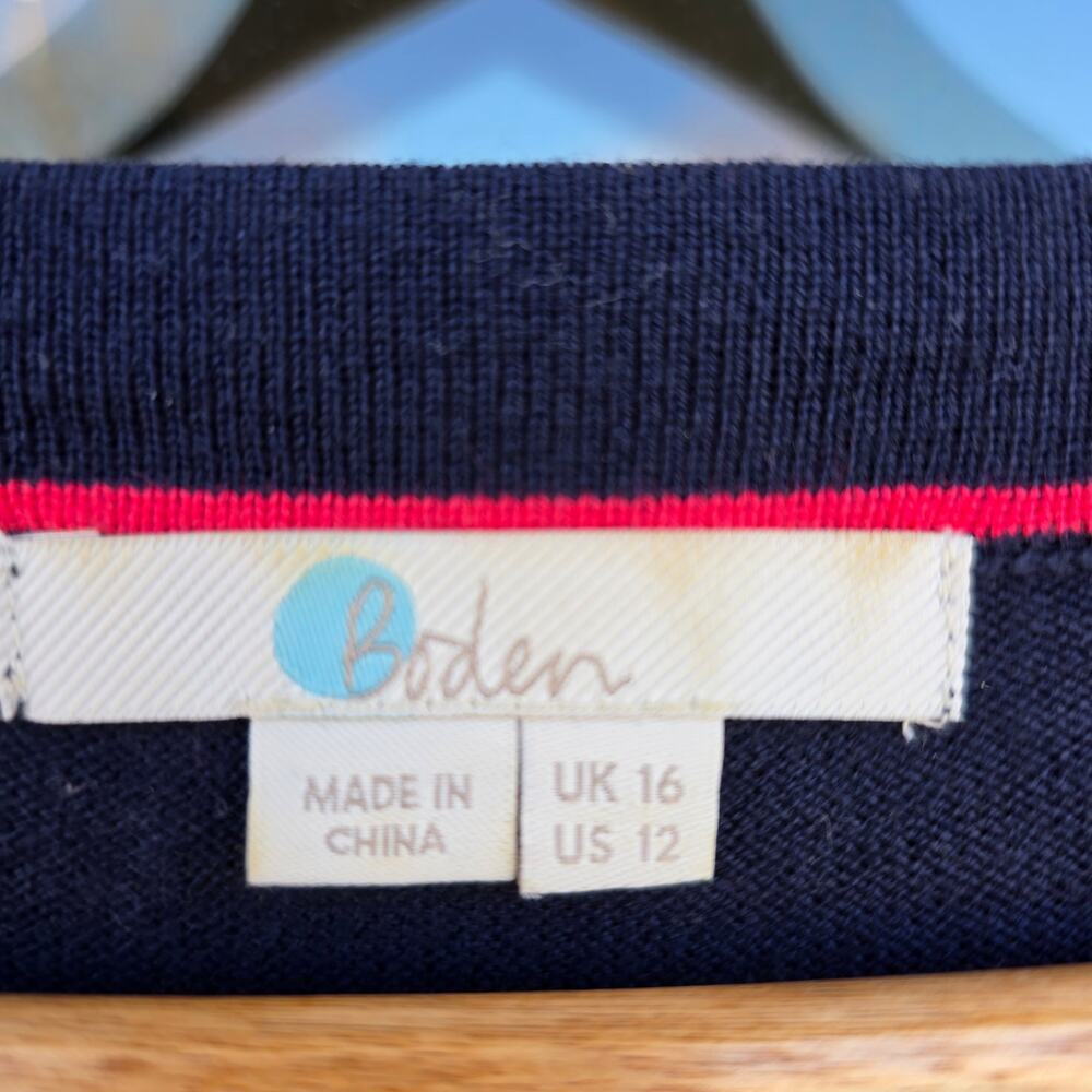 Boden Navy Knit Midi Dress with Red and White Stripe Belt - Picture 7 of 10